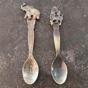 Rare-Vintage Elephant & Unicorn Brass  Baby  Spoons